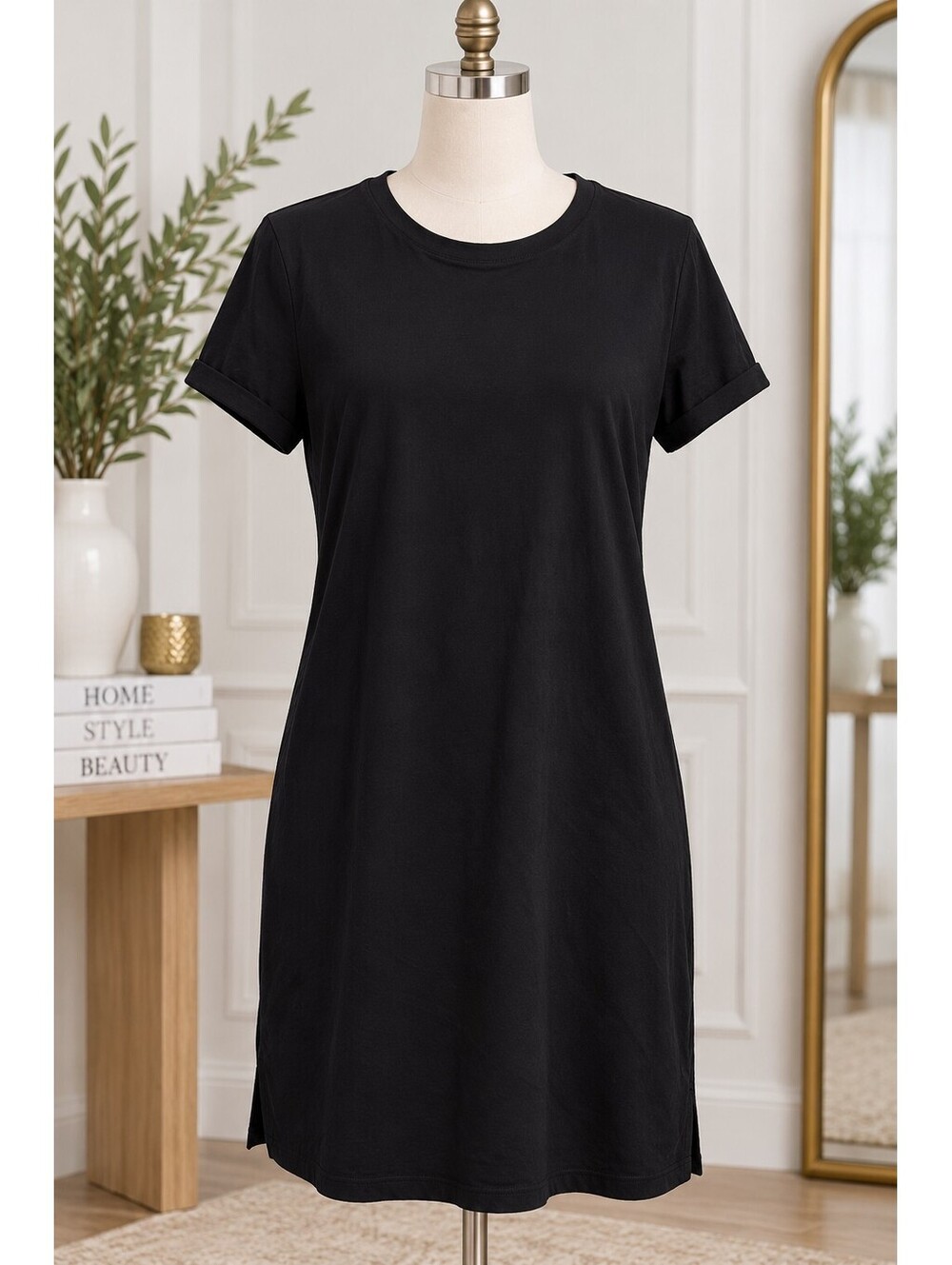 Black Short Sleeve T-Shirt Dress